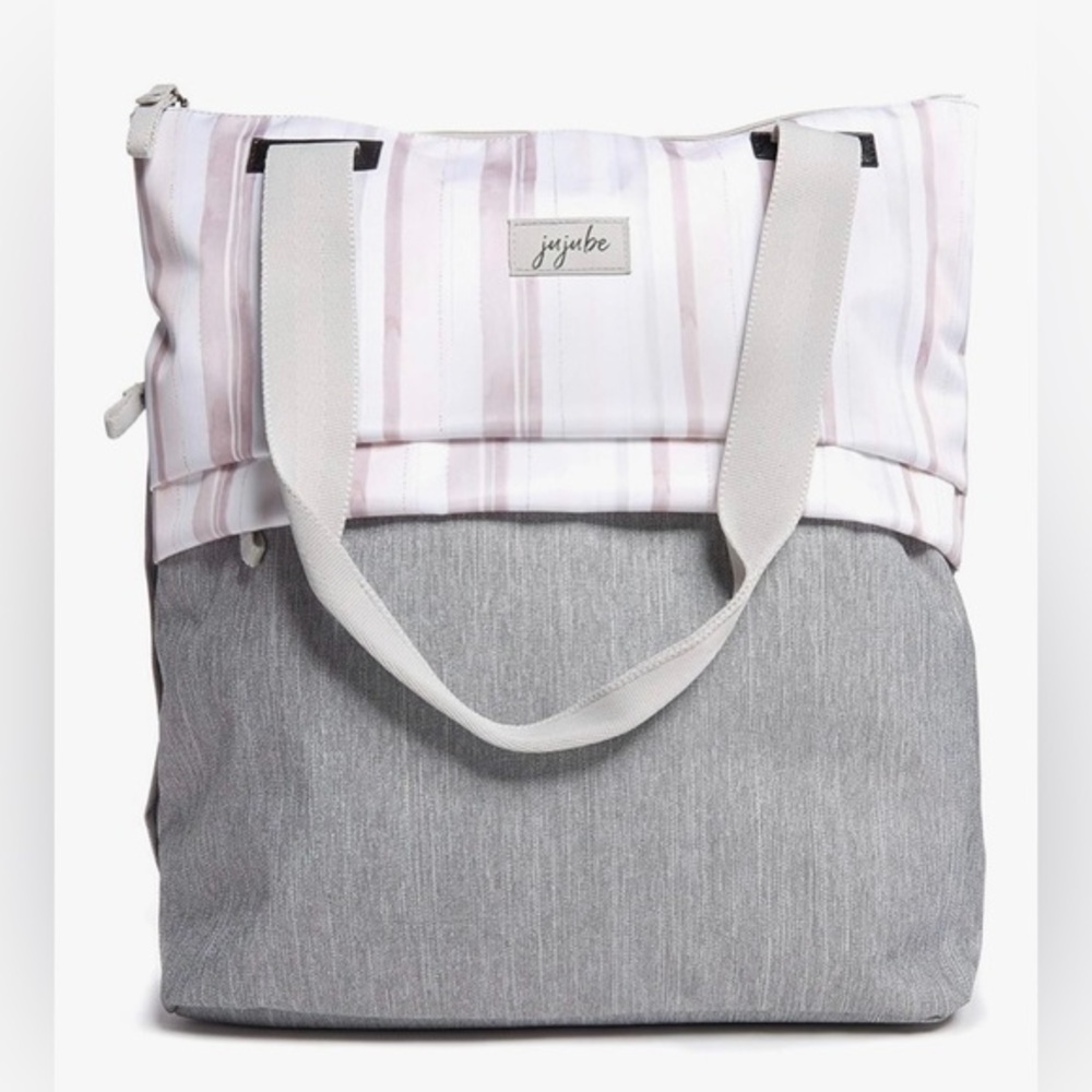 Ju-Ju-Be All Purpose Shoulder Tote Bag Striped Pink Glacier Gray Baby Travel Bag
